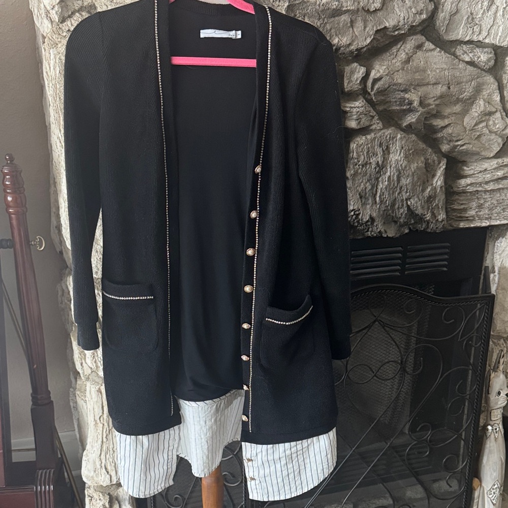 Chic Black Blazer with Gold Button Details